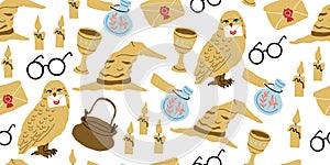 Vector seamless pattern with magician objects