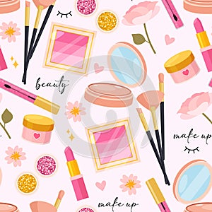 Seamless pattern with make up elements photo