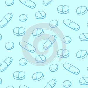 Vector Seamless pattern with medicines, capsules, medicaments, drugs, pills and tablets