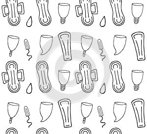Vector seamless pattern of menstrual pad tampon