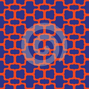 Vector seamless pattern of mesh, net, lattice, weave. Neon blue and orange color