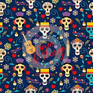 Vector seamless pattern with Mexico traditional celebration decor elements. Good for packaging, prints, textile