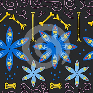 Vector seamless pattern with Mexico traditional celebration decor elements