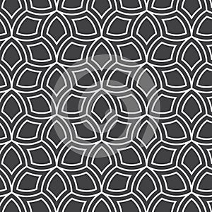 Vector seamless pattern. Monochrome graphic design. Decorative geometric leaves. Regular floral background with elegant petals.