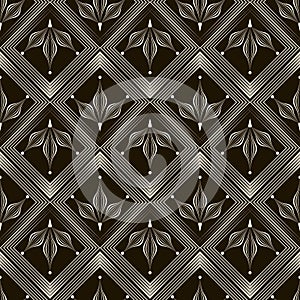 Vector seamless pattern monochrome ornament with stylized geometric elements background