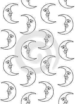 Vector seamless pattern of moon with face