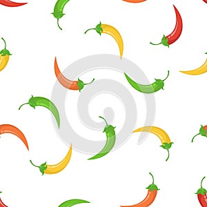 Vector seamless pattern with multi-colored pods of chili pepper on a white background.