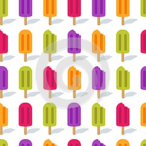 Vector seamless pattern with multicolor ice cream. Ice lolly tasty background.