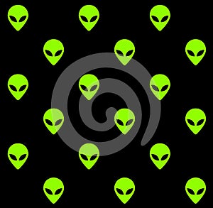 Vector seamless pattern of neon green alien face