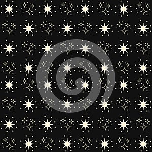 Vector seamless pattern with night sky and gold stars on black. Esoterical and celestial endless wallpapers