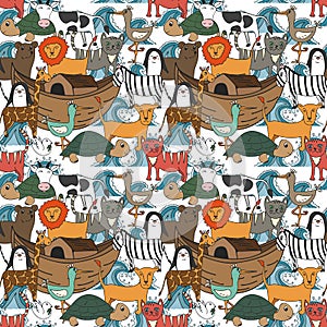 Vector seamless pattern with Noah`s Ark concept