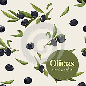 Vector seamless pattern with olives branches.