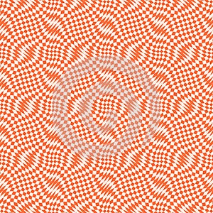 Vector seamless pattern with optical illusion effect. Orange distorted grid