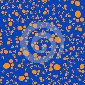 Vector seamless pattern. Orange feet on blue background