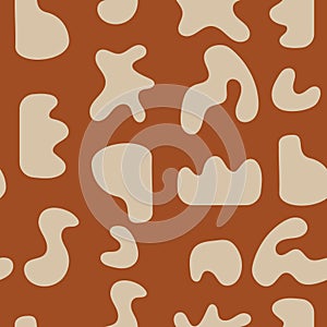 Vector seamless pattern. Orange graphic background. Simple abstracts forms. Abstract background with beige elements. Suitable for