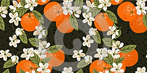 Vector seamless pattern with orange plants with flowers and leaves