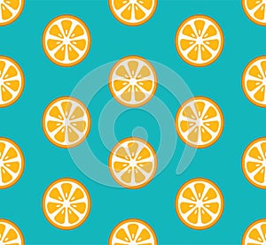 Vector seamless pattern with oranges slices in turquoise background