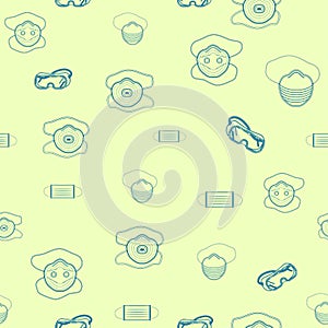 Vector seamless pattern with outlines of medical professional protective mask and safety glasses, goggles