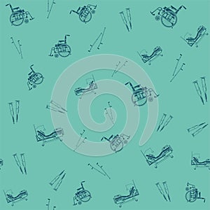 Vector seamless pattern with outlines of medical Wheelchair, crutches and bed transformer. For web design, logo, app, UI