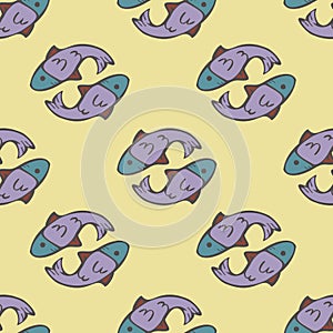 Vector seamless pattern with pairs of fish.