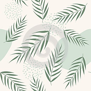 Vector seamless pattern with palm leaves. Abstract floral summer green background for print design, wallpaper