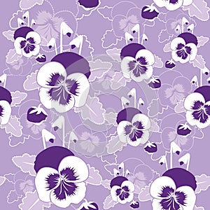 Vector seamless pattern of pansy flowers