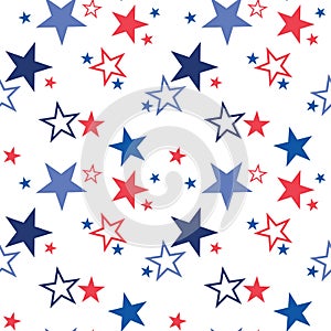 Vector seamless pattern with patriotic stars. National colors of the United States. American flag,stars and stripes. Use