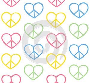 Vector seamless pattern of peace heart sign