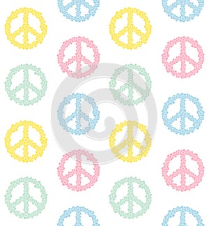 Vector seamless pattern of peace sign with flowers