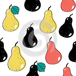 Vector seamless pattern with pears. Scandinavian motives. Drawing by hand. Cute print
