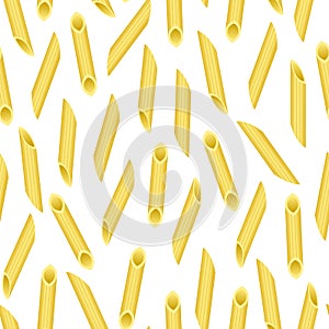 Vector seamless pattern of penne rigate pasta isolated on white
