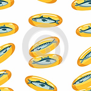 Vector seamless pattern of pills, capsules, fish oil, dietary supplements, vitamins.