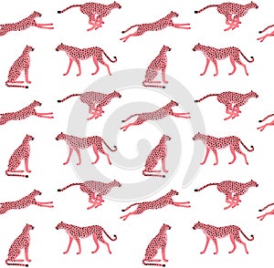 Vector seamless pattern of pink flat cheetah