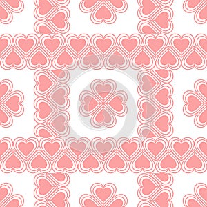 Vector seamless pattern. Pink hearts on a white background.