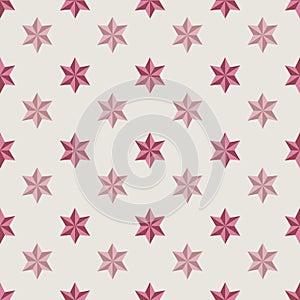 Vector seamless pattern with pink origami stars on grey background. Fun ditsy star print, constellations and twinkle