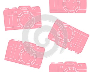 Vector seamless pattern of pink photo camera