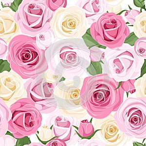 vector seamless pattern with pink and white roses.