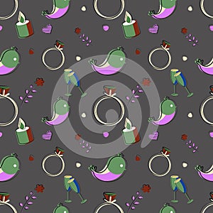 Vector seamless pattern of plane elements. Romance, love, wedding