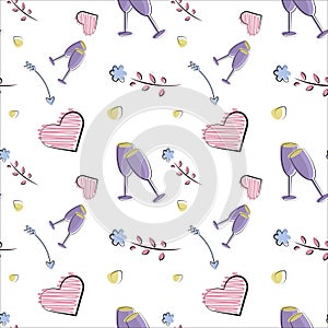 Vector seamless pattern of plane elements. Romance, love, wedding