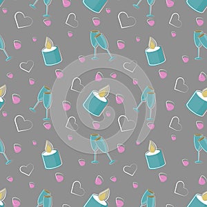 Vector seamless pattern of plane elements. Romance, love, wedding