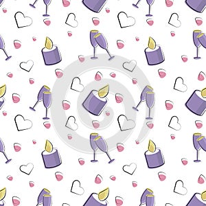 Vector seamless pattern of plane elements. Romance, love, wedding
