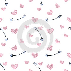 Vector seamless pattern of plane elements. Romance, love, wedding