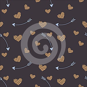 Vector seamless pattern of plane elements. Romance, love, wedding