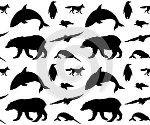 Vector seamless pattern of polar animal silhouette