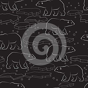 Vector seamless pattern with polar bear and ice.