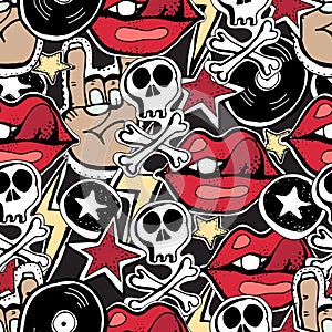 Vector seamless pattern. Punk rock abstract background. photo