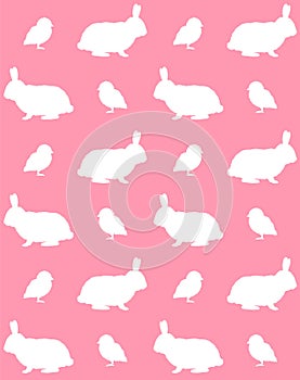 Vector seamless pattern of rabbit and chick