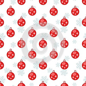 Vector seamless pattern with red Christmas balls on white background.