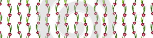 Vector seamless pattern with red tulip flowers. Hand drawn doodle spring texture, background