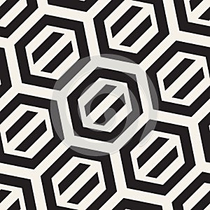 Vector Seamless Pattern. Repeating Lattice Abstract Background. Linear Grid From Striped Hexagonal Elements.